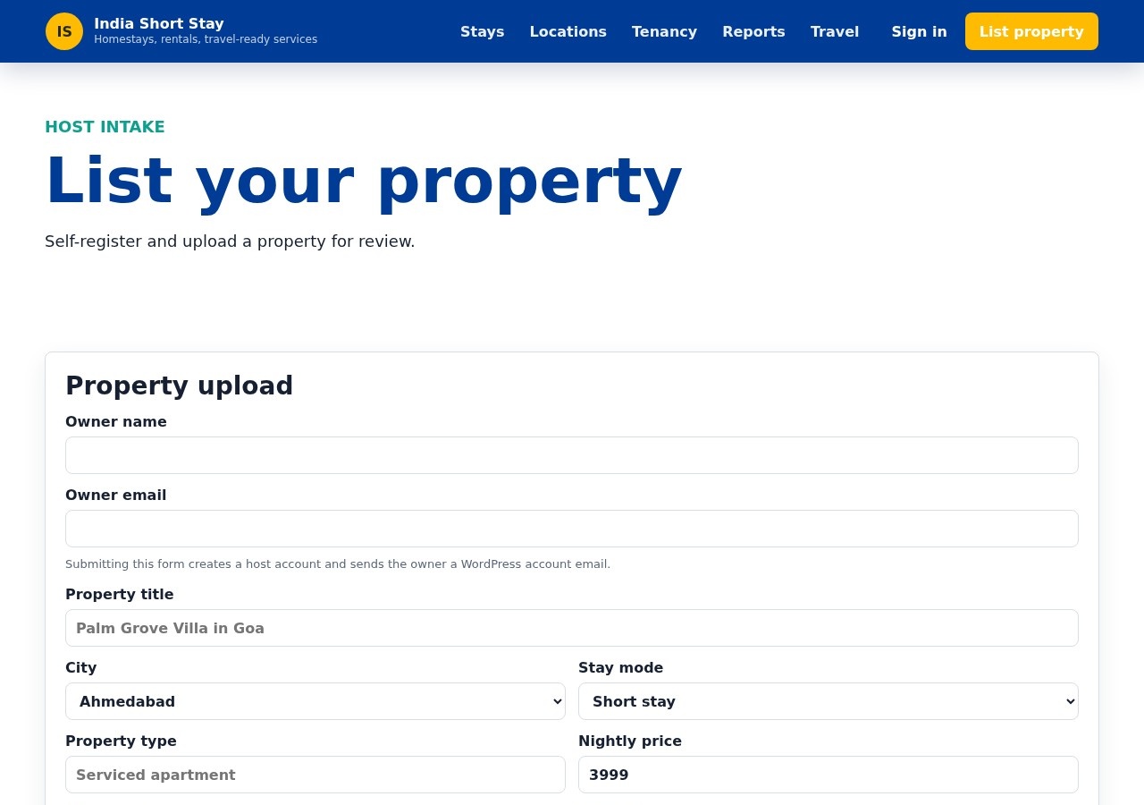 List your property form